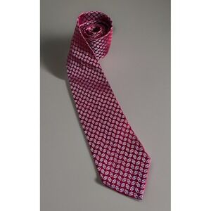 Hickey Freeman Neckwear Tie Red White Geometric Pattern Italy 100% Silk JBHS
